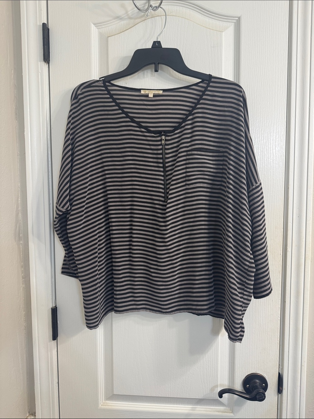 Black and Gray Striped Long Sleeve Top